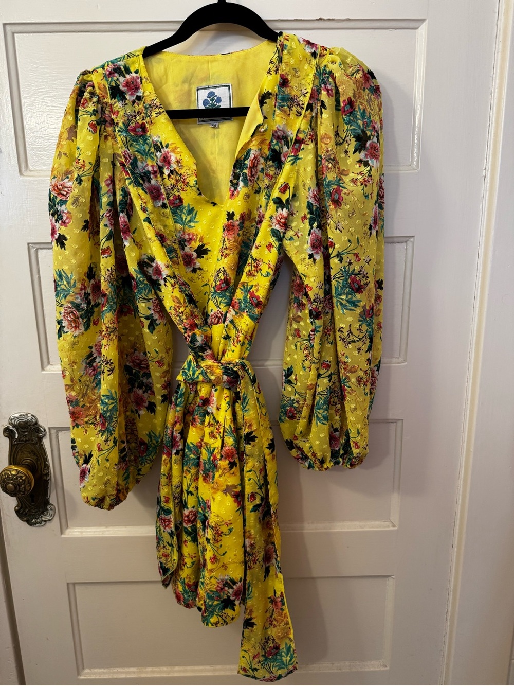 Sue Sartor Ashford Mini Dress XS Yellow Floral Silk Chiffon Boho Luxury UEC - Picture 3 of 9